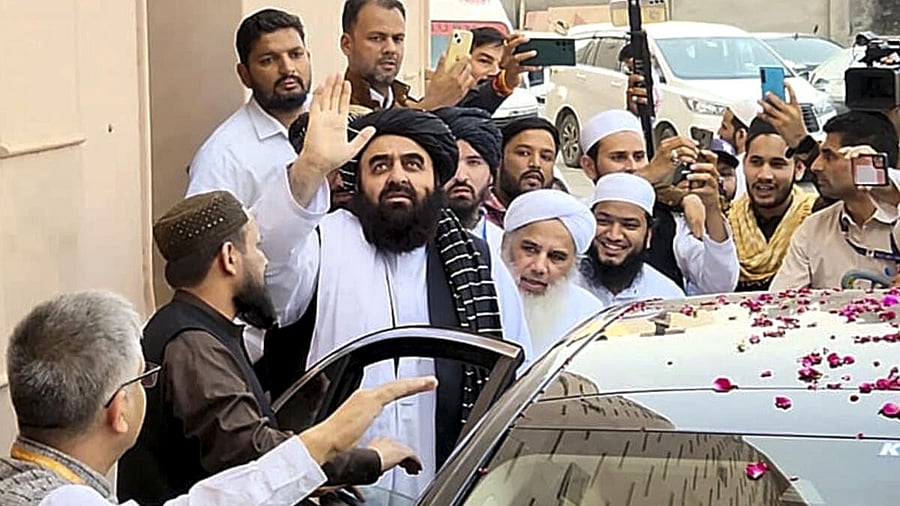 <div class="paragraphs"><p>Saharanpur: Afghanistan's Foreign Minister Amir Khan Muttaqi arrives at Darul Uloom Deoband during his visit to India, in Saharanpur district, Uttar Pradesh, Saturday, Oct. 11, 2025.</p></div>