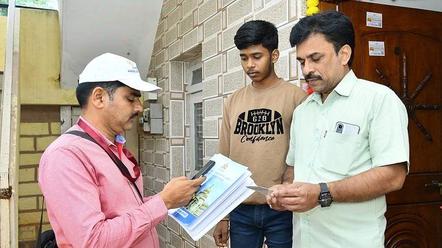 <div class="paragraphs"><p>An enmuerator collects data as part of ongoing caste survey . The survey, which began on September 22, was supposed to end on October 7. However, it has been extended till October 18 across the state and up to October 20 in the Greater Bengaluru Area limits. </p></div>