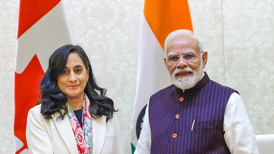 <div class="paragraphs"><p>Prime Minister Narendra Modi with Canada’s Foreign Minister Anita Anand during a meeting, in New Delhi.</p></div>