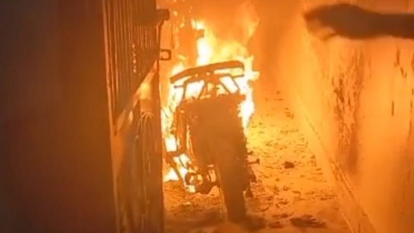 <div class="paragraphs"><p>An e-scooter charred due to overcharging.</p></div>
