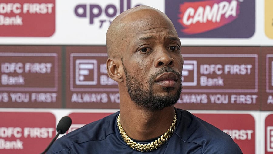 <div class="paragraphs"><p>West Indies skipper Roston Chase gestures during the press conference.&nbsp;</p></div>