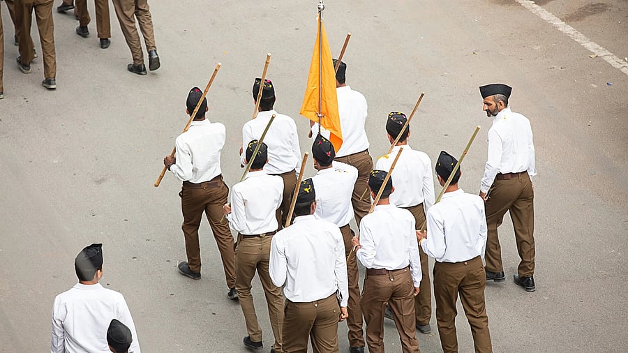 <div class="paragraphs"><p>RSS volunteers taking out a march.</p></div>