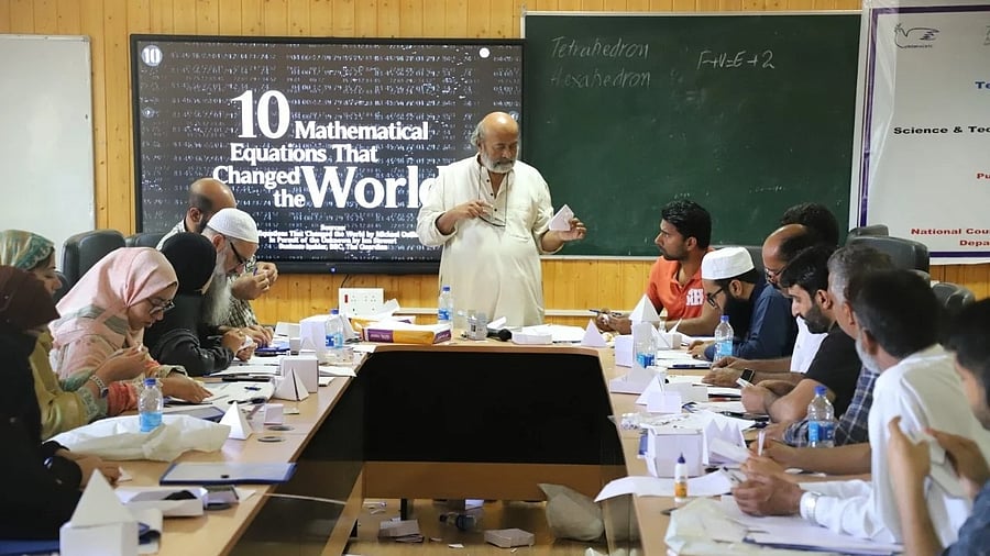 <div class="paragraphs"><p>Science communicator VSS Sastry conducts workshops on mathematics and science. His sessions ‘Maths through Origami’ are popular among children.&nbsp;</p></div>