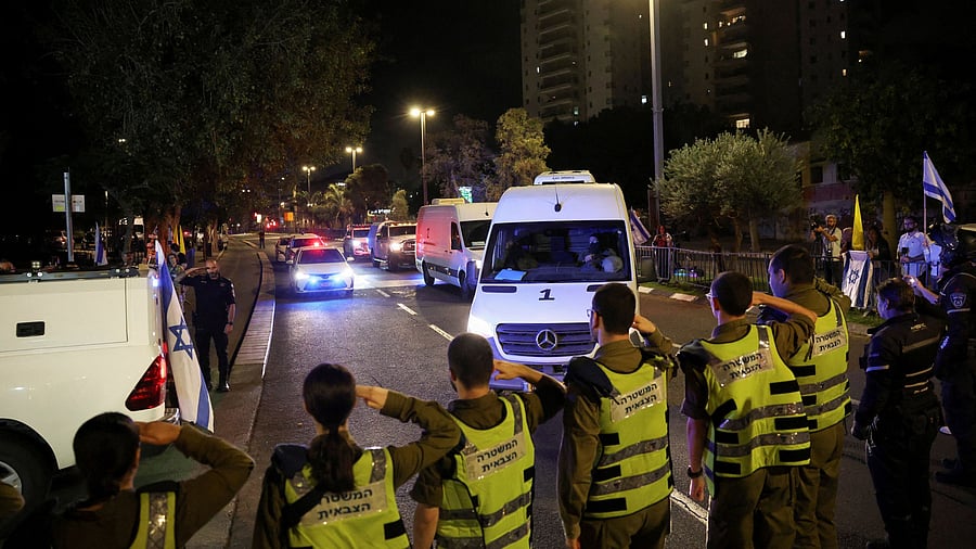 <div class="paragraphs"><p>Convoy transporting the bodies of deceased hostages, kidnapped during the deadly October 7, 2023 attack by Hamas, arrives at Abu Kabir forensic centre</p><p></p></div>
