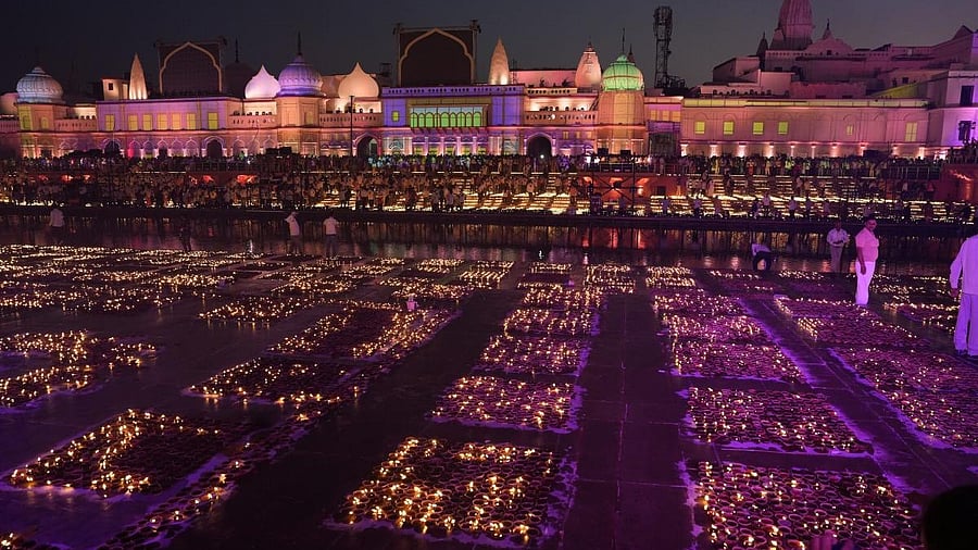 <div class="paragraphs"><p>Ram Ki Paidi illuminated with earthen lamps during Deepotsav celebrations, on the eve of the Diwali festival, in Ayodhya.</p></div>