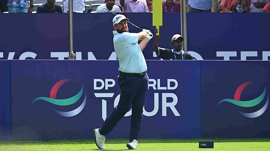 Shane Lowry plays a tee shot during his eight-under 64 on day one of the DP World India Championship at the Delhi Golf Club on Thursday.