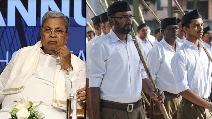 <div class="paragraphs"><p>Karnataka CM Siddaramaiah (L),&nbsp;Rashtriya Swayamsevak Sangh (RSS) volunteers</p></div>