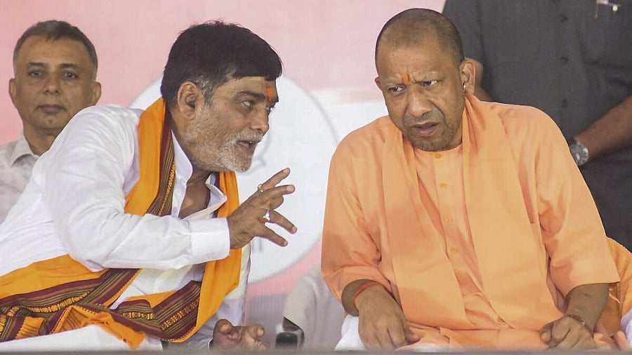 <div class="paragraphs"><p>Uttar Pradesh Chief Minister Yogi Adityanath with BJP candidate for the Danapur Assembly constituency Ram Kripal Yadav at an election rally in Patna on Thursday.</p></div>