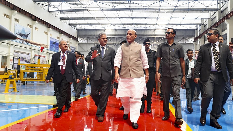 <div class="paragraphs"><p>Defence Minister Rajnath Singh during the inauguration of the third production line of LCA Mk1A and the 2nd production line of HTT-40 aircraft at Hindustan Aeronautics Limited, in Nashik, Maharashtra.</p></div>