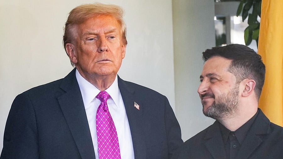 <div class="paragraphs"><p>U.S. President Donald Trump welcomes Ukraine's President Volodymyr Zelenskiy at the White House in Washington D.C.</p></div>