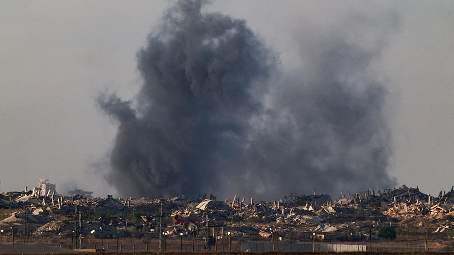 <div class="paragraphs"><p>Smoke rises from Gaza following an explosion, as seen from Israel.</p></div>