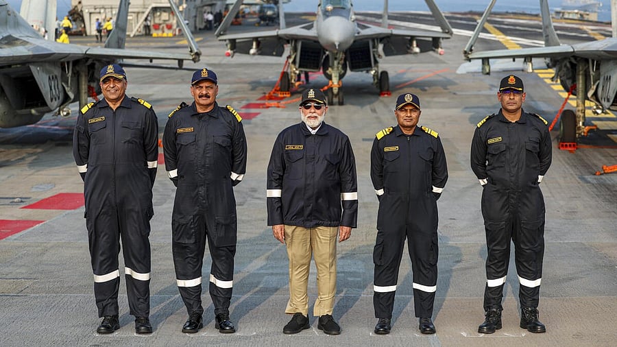 <div class="paragraphs"><p>Prime Minister Narendra Modi during his visit to meet naval personnel aboard INS Vikrant on the occasion of Diwali, off the coast of Goa and Karwar.</p></div>
