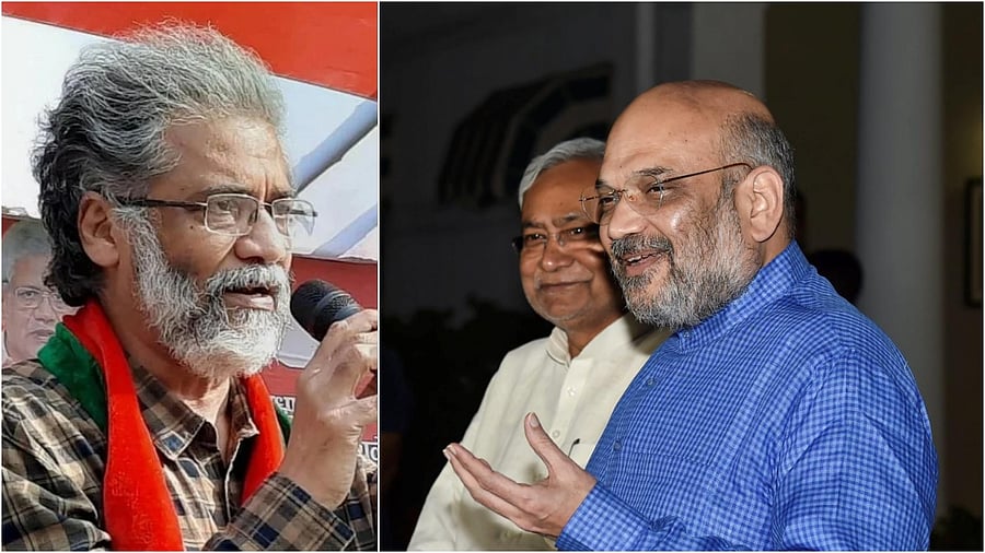 <div class="paragraphs"><p>Dipankar Bhattacharya(L), Nitish Kumar and Amit Shah.</p></div>