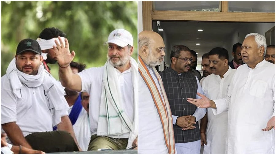 <div class="paragraphs"><p>Congress leader Rahul Gandhi, and RJD leader Tejashwi Yadav (L),&nbsp; Union Home Minister Amit Shah during a meeting with Bihar Chief Minister Nitish Kumar, in Patna, Bihar.  </p></div>