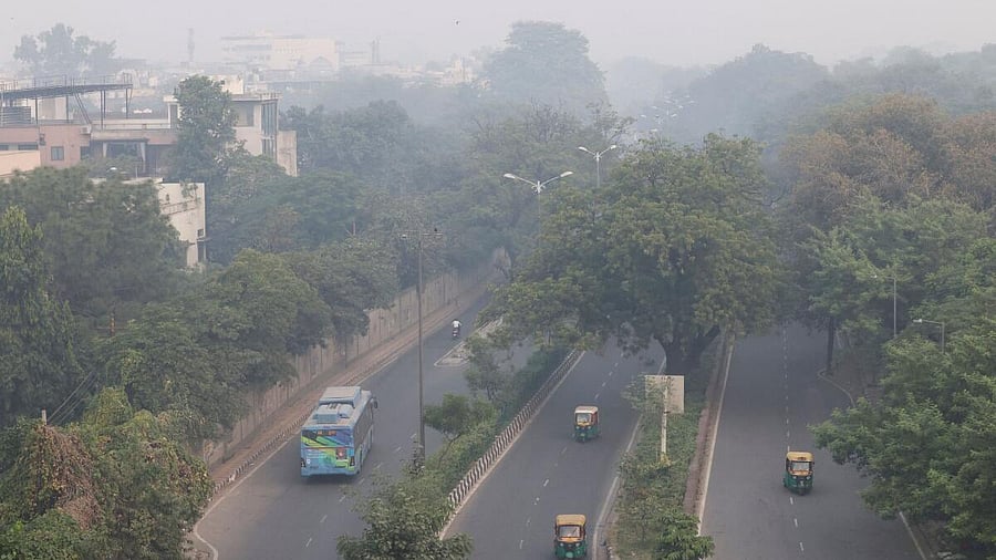 <div class="paragraphs"><p>Vehicles moving on a road shrouded in smog in New Delhi on Tuesday. </p></div>
