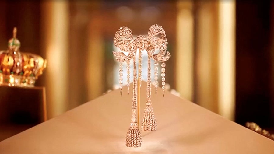 <div class="paragraphs"><p>A jewel-encrusted brooch worn by French Empress Eugenie, which was among the items stolen by thieves during a heist at Paris' Louvre Museum on October 19, 2025, on display in this undated still frame from a video<br></p></div>