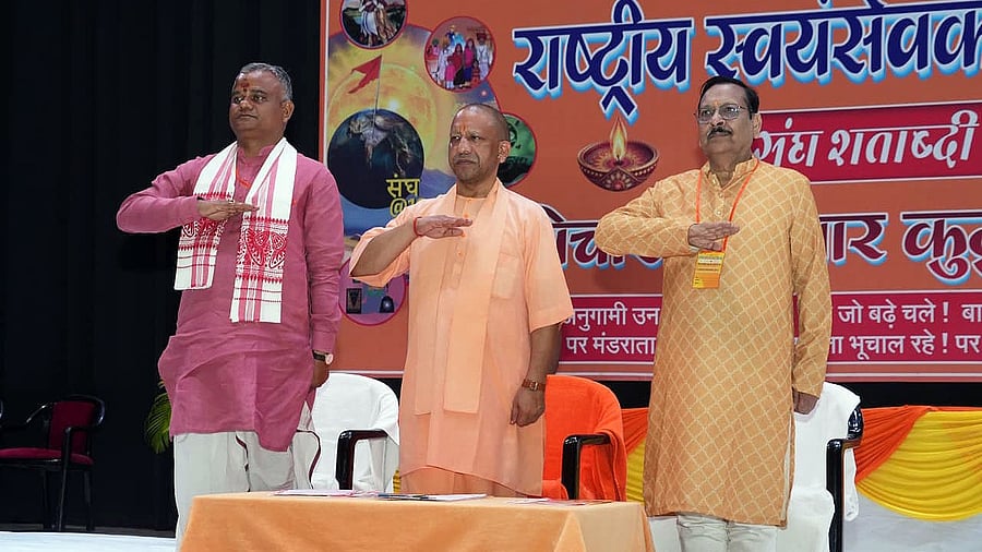 <div class="paragraphs"><p>UP CM at the event organized as part of centenary celebrations of the RSS at Gorakhpur on Tuesday</p></div>