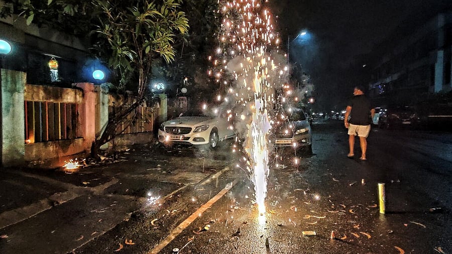 <div class="paragraphs"><p>Firecrackers being burnt as part of Diwali festival celebrations, in Navi Mumbai.</p></div>
