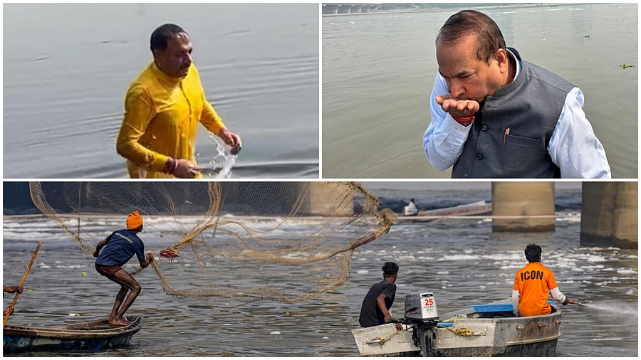<div class="paragraphs"><p>BJP Delhi leaders during inspection of capital's river ghats, efforts underway to clean toxic froth from Yamuna River</p></div>
