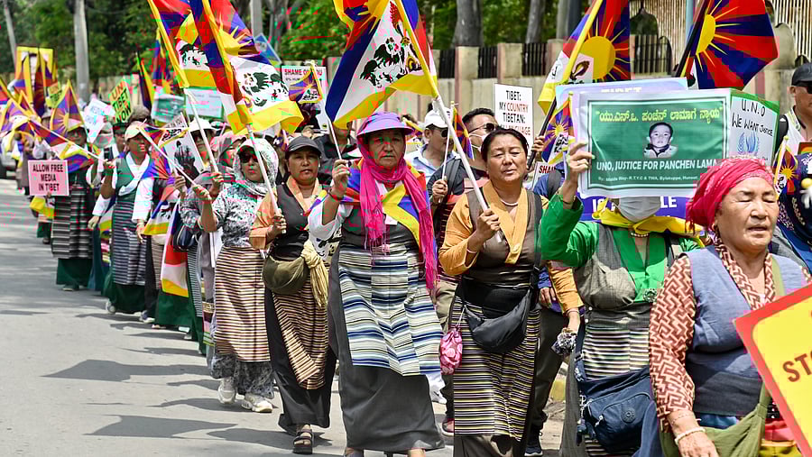 <div class="paragraphs"><p>Tibetans take out a protest a march in Mysuru demanding the release of their revered spiritual leader 11th Panchen Lama.</p></div>