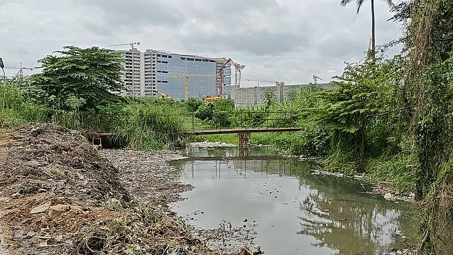 Derbis and silt dumped in a stormwater drain near Ozone Entrance Road Whitefield.