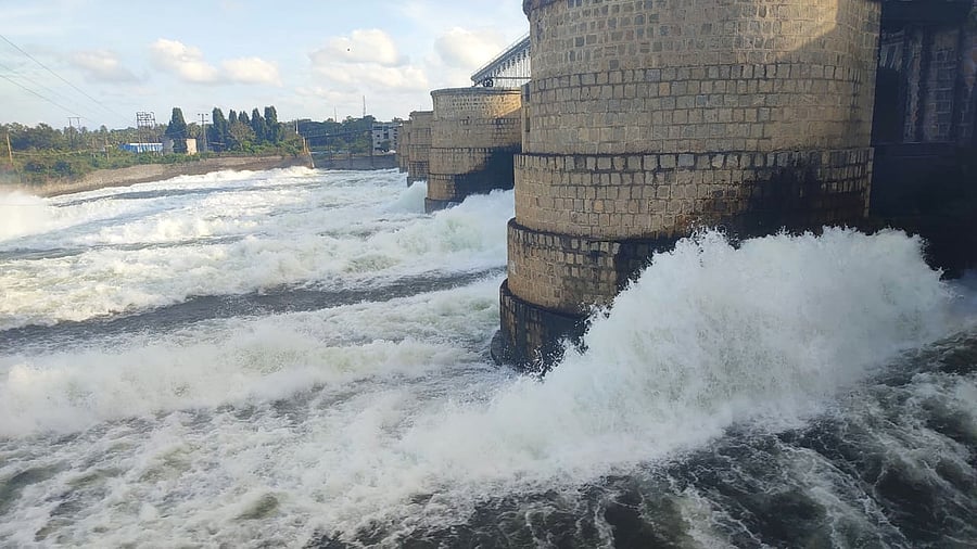 <div class="paragraphs"><p>A view of water being discharged from the Krishnaraja Sagar dam in Srirangapatna taluk, Mandya district. As much as 29,822 cusec of water was released downstream on Sunday. </p></div>