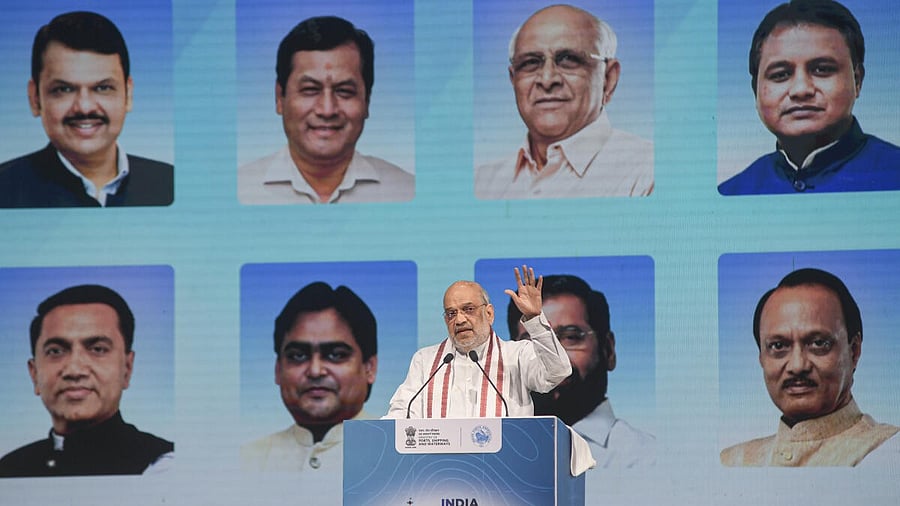 <div class="paragraphs"><p>Union Home Minister Amit Shah speaks during an event marking 'India Maritime Week 2025', in Mumbai, Maharashtra.</p></div>