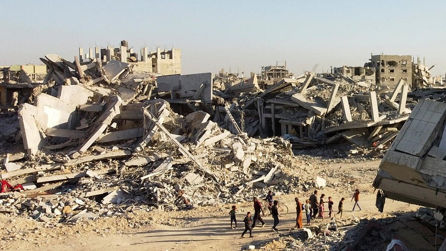 <div class="paragraphs"><p>A drone view shows the destruction in a residential neighborhood, in Gaza City</p><p></p></div>
