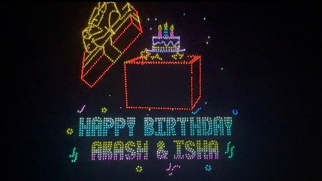 <div class="paragraphs"><p>Drone show on Isha and Akash's 34th birthday.</p></div>