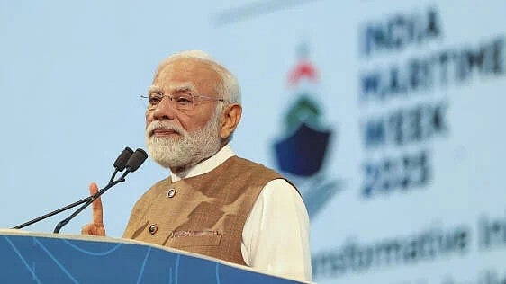 <div class="paragraphs"><p>Prime Minister Narendra Modi addresses the gathering during the Maritime Leaders Conclave</p></div>
