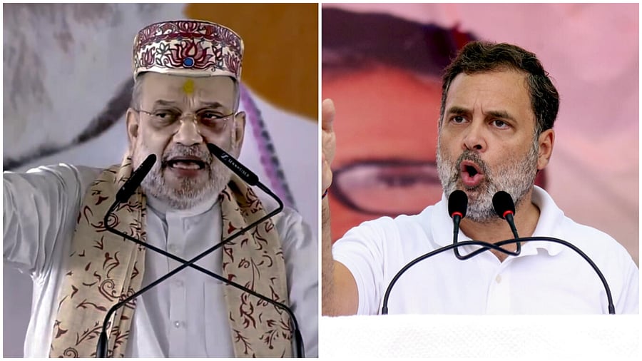 <div class="paragraphs"><p>Union Home Minister Amit Shah addresses a gathering ahead of the Bihar Assembly elections, in Darbhanga(L), Rahul Gandhi in Bihar</p></div>