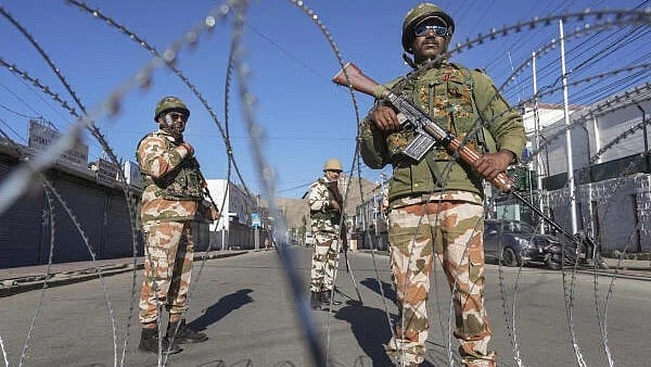 <div class="paragraphs"><p>Security personnel stand guard in Leh, Ladakh.</p></div>