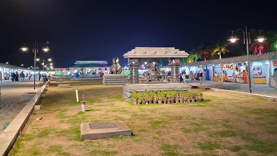 <div class="paragraphs"><p>Hoysala style structures and stalls at Dasara Exhibition in Mysuru. </p></div>