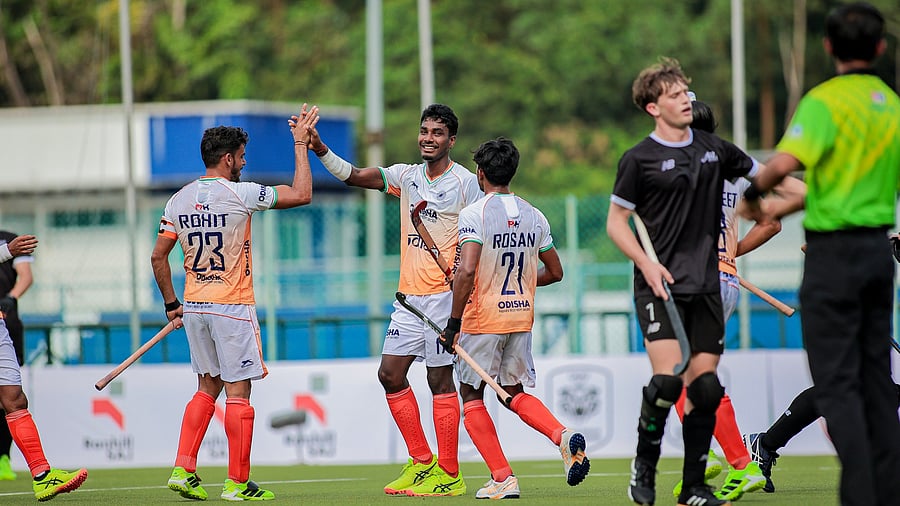 <div class="paragraphs"><p>Sunil PB (centre) scored his first international goal against New Zealand during India's silver medal-winning campaign at the Sultan of Johor Cup in Malaysia recently. </p></div>