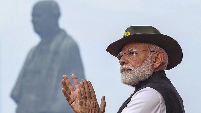 <div class="paragraphs"><p>Prime Minister Narendra Modi during the 'Rashtriya Ekta Diwas' programme organised on Sardar Vallabhbhai Patel's 150th birth anniversary, near the Statue of Unity, Kevadia, in Narmada district of Gujarat</p></div>