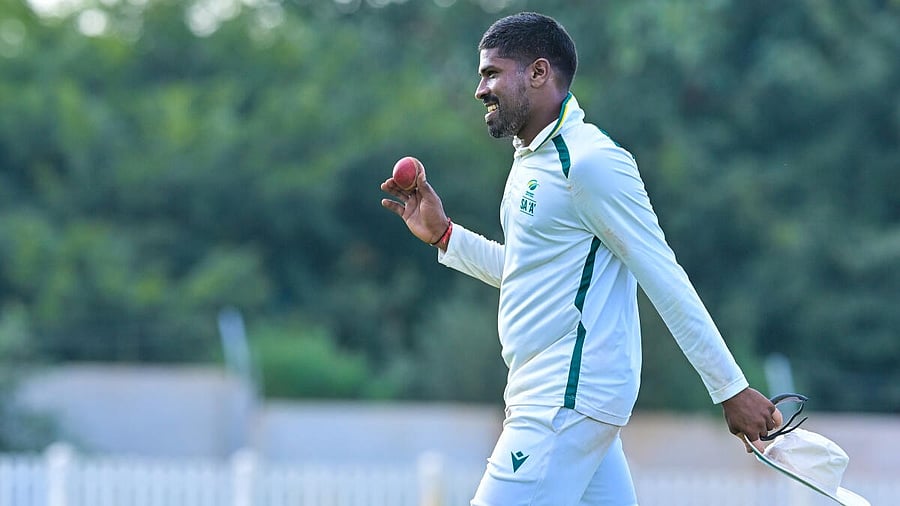 <div class="paragraphs"><p>Prenelan Subrayen's celebrates his five-wicket haul.<br></p></div>