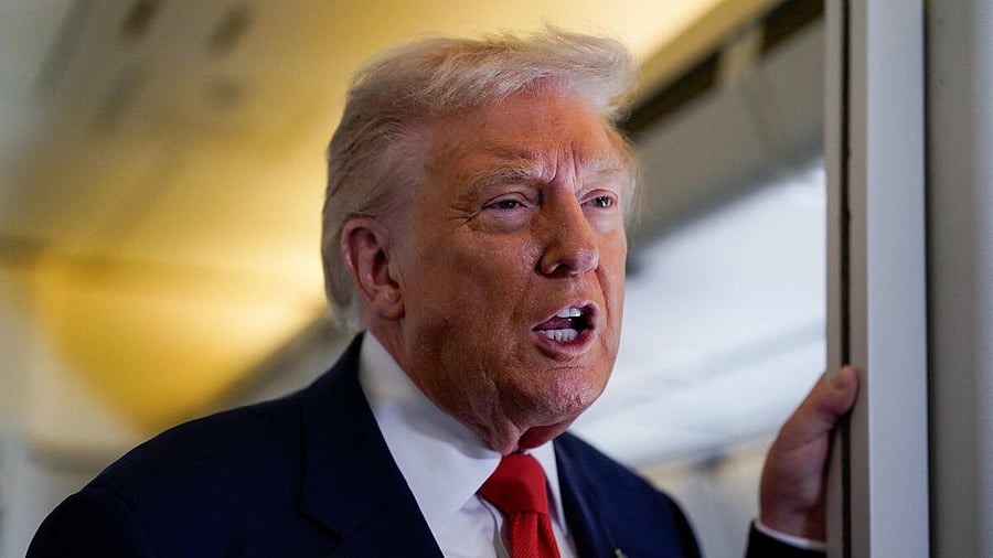 <div class="paragraphs"><p>U.S. President Donald Trump speaks to members of the media aboard Air Force One as he departs for Florida from Joint Base Andrews, Maryland, U.S., October 31, 2025.</p></div>