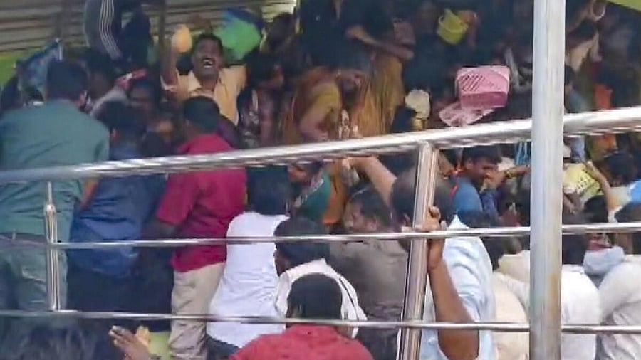 <div class="paragraphs"><p>People gather at Venkateswara temple, at Kasibugga in Srikakulam district, Andhra Pradesh. At least seven people were killed and two others suffered injuries after a stampede occurred at the temple</p></div>