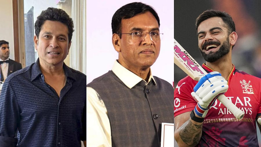 <div class="paragraphs"><p>Cricketer Sachin Tendulkar, Sports Minister Mansukh Mandaviya and cricketer Virat Kohli.</p></div>