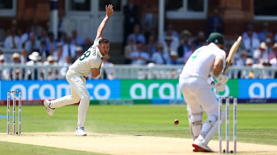 <div class="paragraphs"><p>Australia's Josh Hazlewood in action bowling.</p></div>