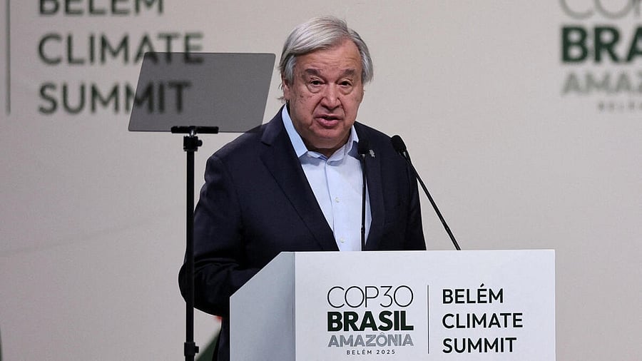 <div class="paragraphs"><p>United Nations Secretary-General Antonio Guterres attends the opening of the Belem Climate Summit plenary session, as part of the United Nations Climate Change Conference (COP30), in Belem, Brazil.</p></div>
