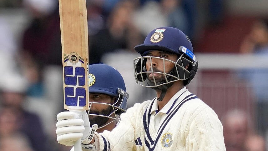 <div class="paragraphs"><p>India's batter Washington Sundar celebrates his half century during the fifth day of the fourth Test match between India and England, at the Old Trafford cricket ground, in Manchester, England.</p></div>