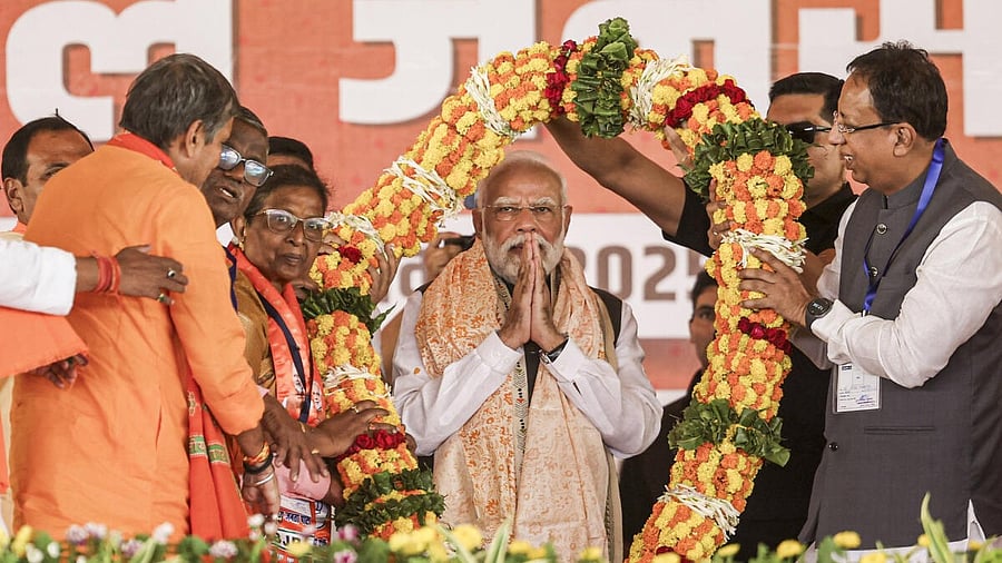 <div class="paragraphs"><p>Prime Minister Narendra Modi during a public rally amid the ongoing Bihar Assembly elections, in Bettiah, Bihar.</p></div>
