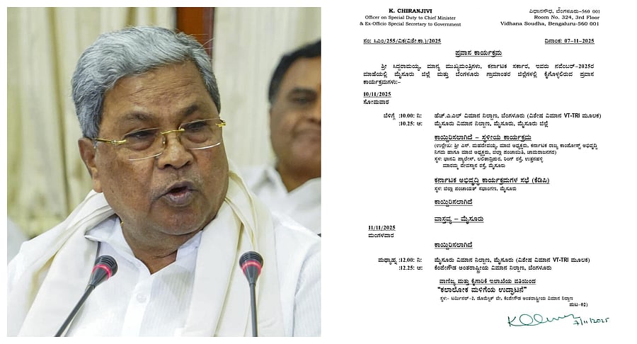 <div class="paragraphs"><p>Chief Minister Siddaramaiah and (R) details of his two-day Mysuru tour programme. </p></div>