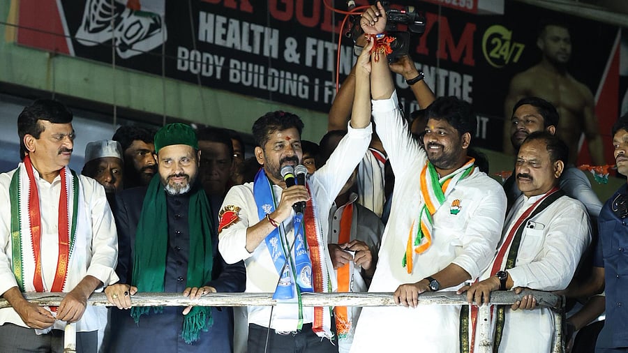 <div class="paragraphs"><p>A Revanth Reddy campaigns for Congresss candidate Naveen Yadav.&nbsp;</p></div>