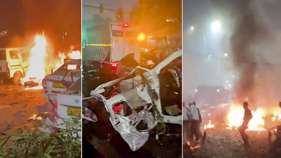 <div class="paragraphs"><p>Rescue work underway amid mangled remains of vehicles after a blast occurred in a parked car near Red Fort, leaving multiple vehicles in flames, in New Delhi.</p></div>
