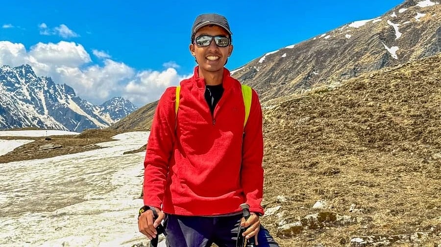 Ishan Shanavas, trekking through the Himalayas during his university break for research.