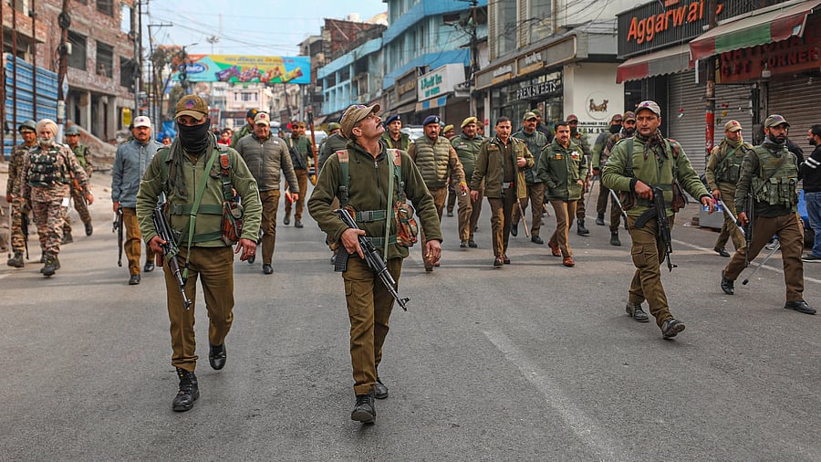 <div class="paragraphs"><p>Security personnel patrol at Mata Vaishno Devi shrine. File photo</p></div>