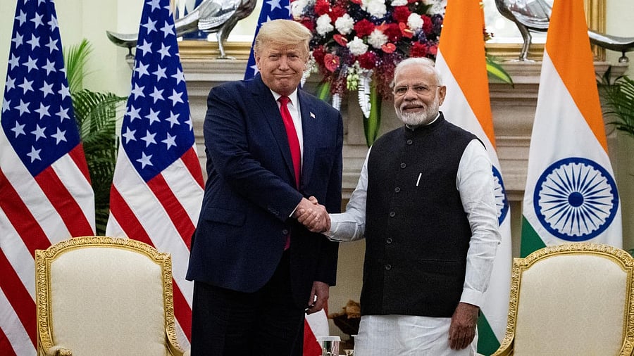 <div class="paragraphs"><p>U.S. President Donald Trump and Indian Prime Minister Narendra Modi shake hands during a meeting.</p></div>
