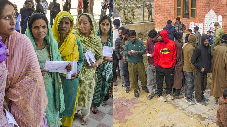 <div class="paragraphs"><p>Budgam in central Kashmir (l) and Nagrota in Jammu district went to bypolls on Tuesday.</p></div>